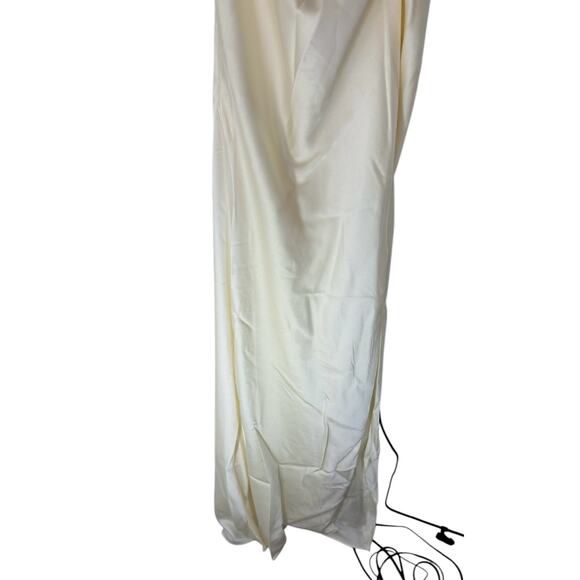 NWT Maniju Cream Spaghetti Strap Satin V-Neck Ruched Formal Maxi Dress Large - Picture 6 of 11